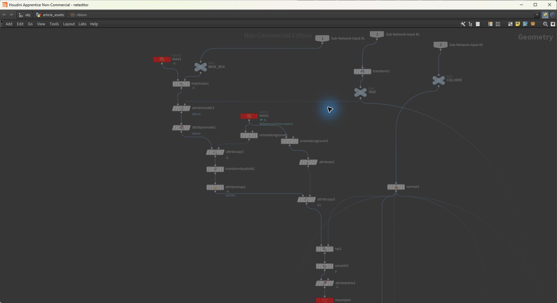Houdini workflow: Wrapping curves conform to the barrier surface.